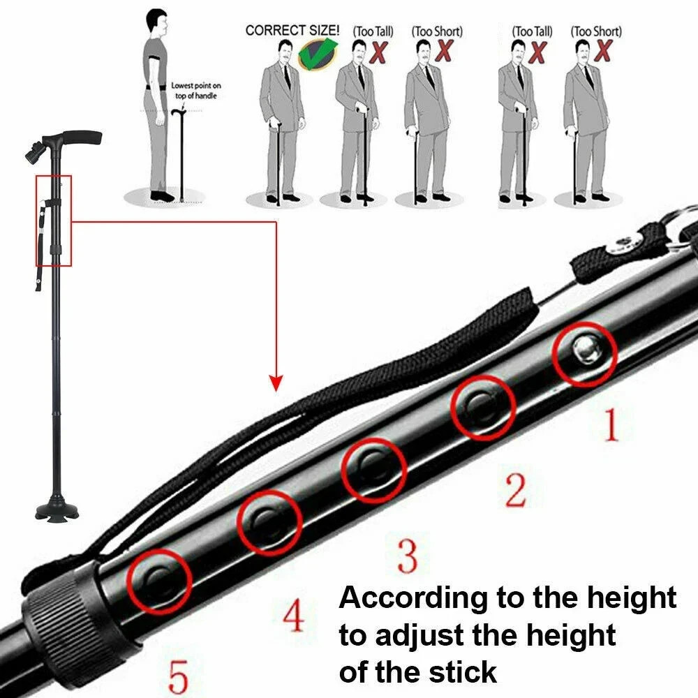 New Folding Walking Cane with LED Light Adjustable Walking Stick
