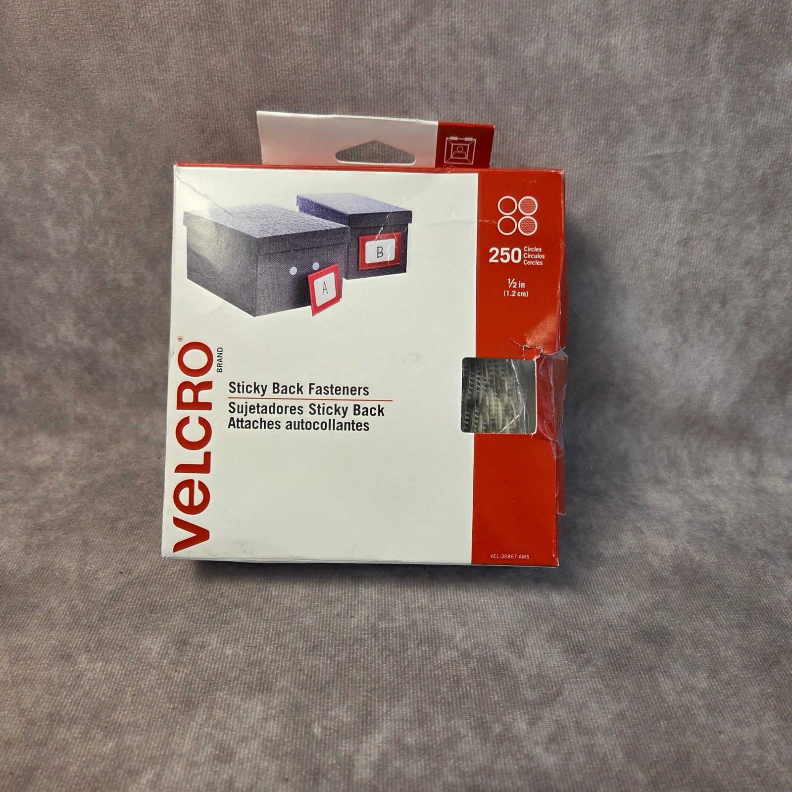 VELCRO Brand Sticky Back Fasteners 250 Circles 0.5in White VEL-30867-AMS