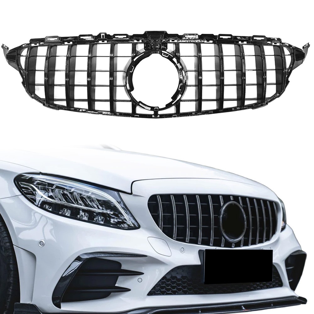 GTR Style Black Grill Grille 2019-2022 For Mercedes Benz W205 C200 C250 C300 C43