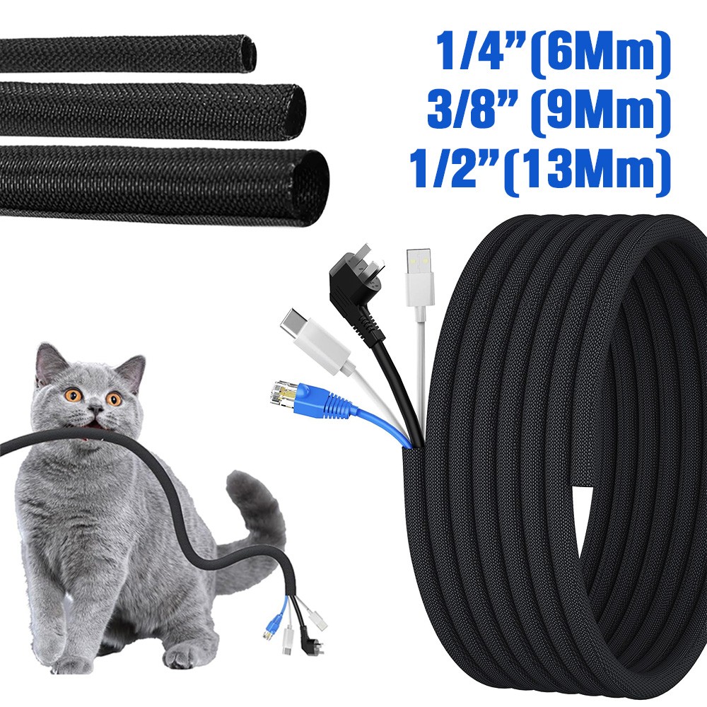 1/4" 3/8" 1/2" Braided Cable Sleeve Sheathing Harness Wire Loom Conduit 5-50FT
