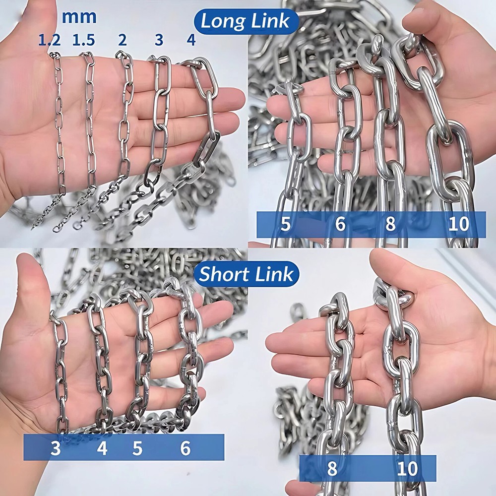 Short / Long Security Link Chain 304 Stainless Steel 1.2mm 1.5mm 2mm 3mm - 12mm