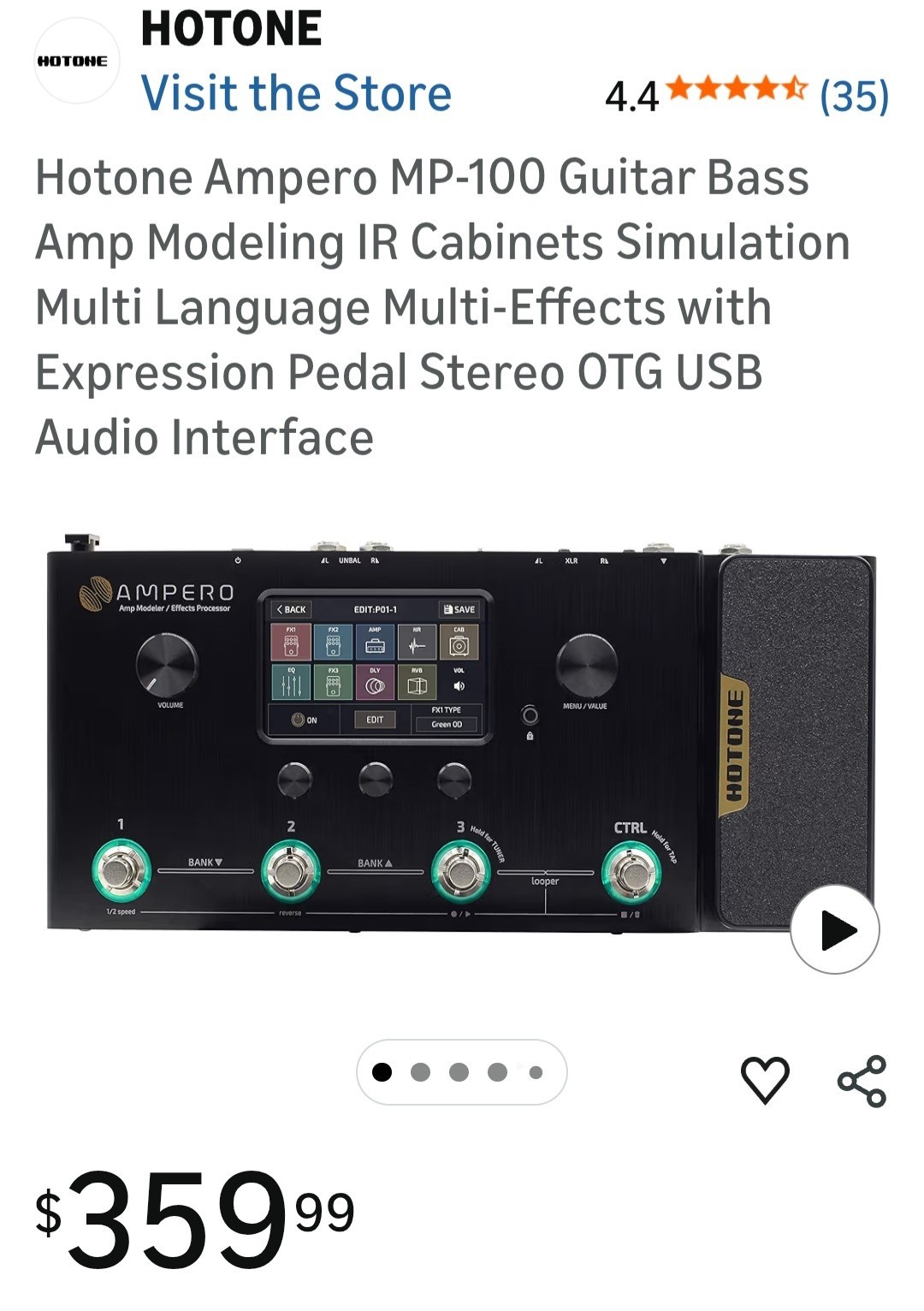 Hotone Ampero MP-100 Guitar Amp Modeler Pedal and Effects Processor Open Box