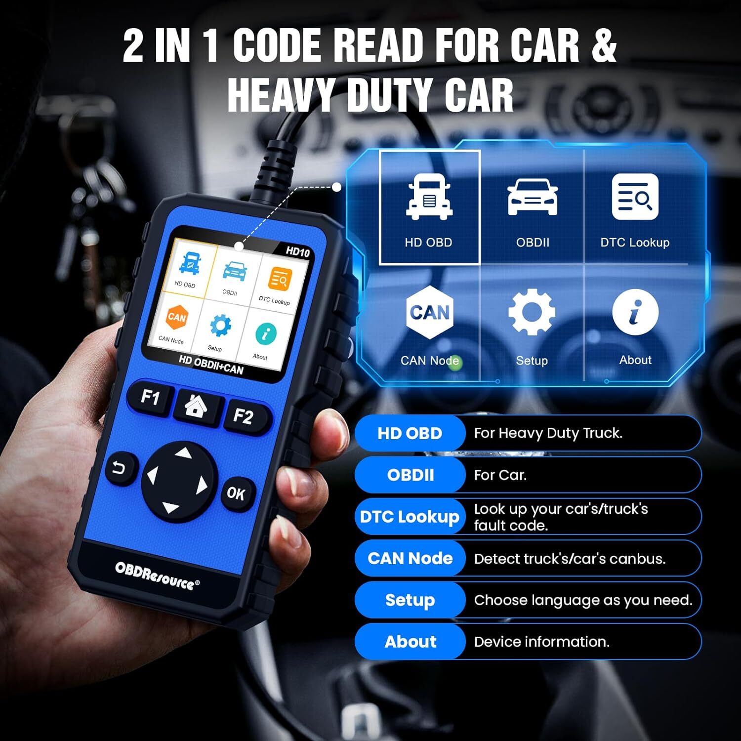 Heavy Duty Code Reader Diesel Truck Car Error Code Scanner Diagnostic For Ford