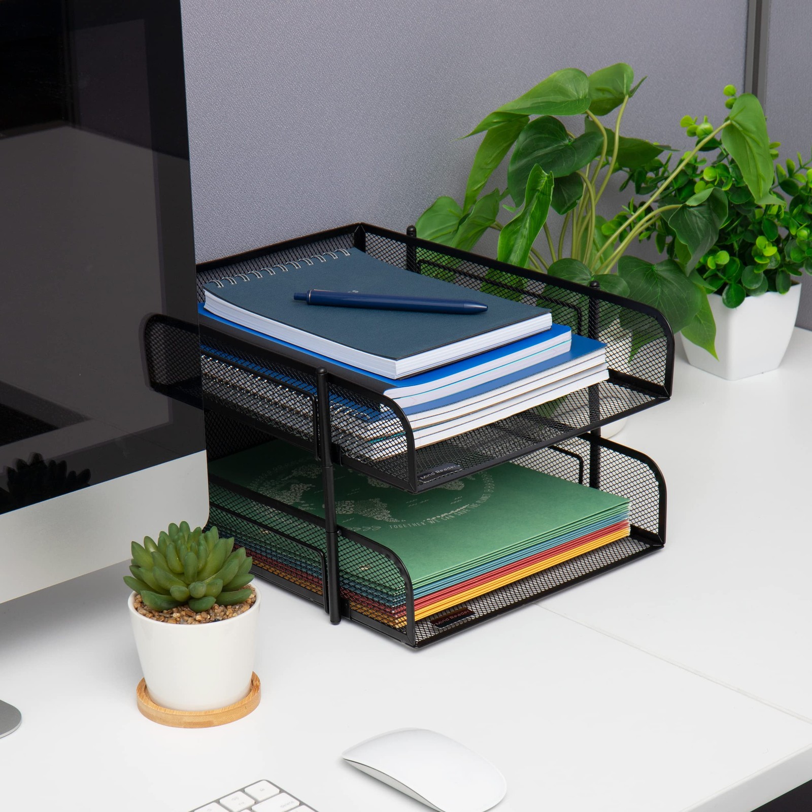 Stackable Paper Tray, Desktop Organizer, File Storage, Office, Metal Mesh, 2 ...