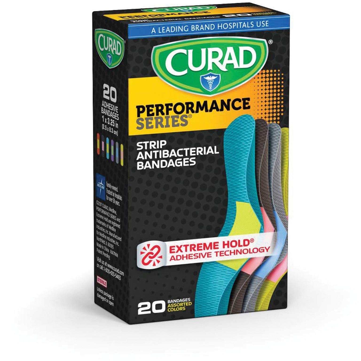 Curad-CUR5020 Performance Series Antibacterial Adhesive Bandages, 1 X 3.25 In...