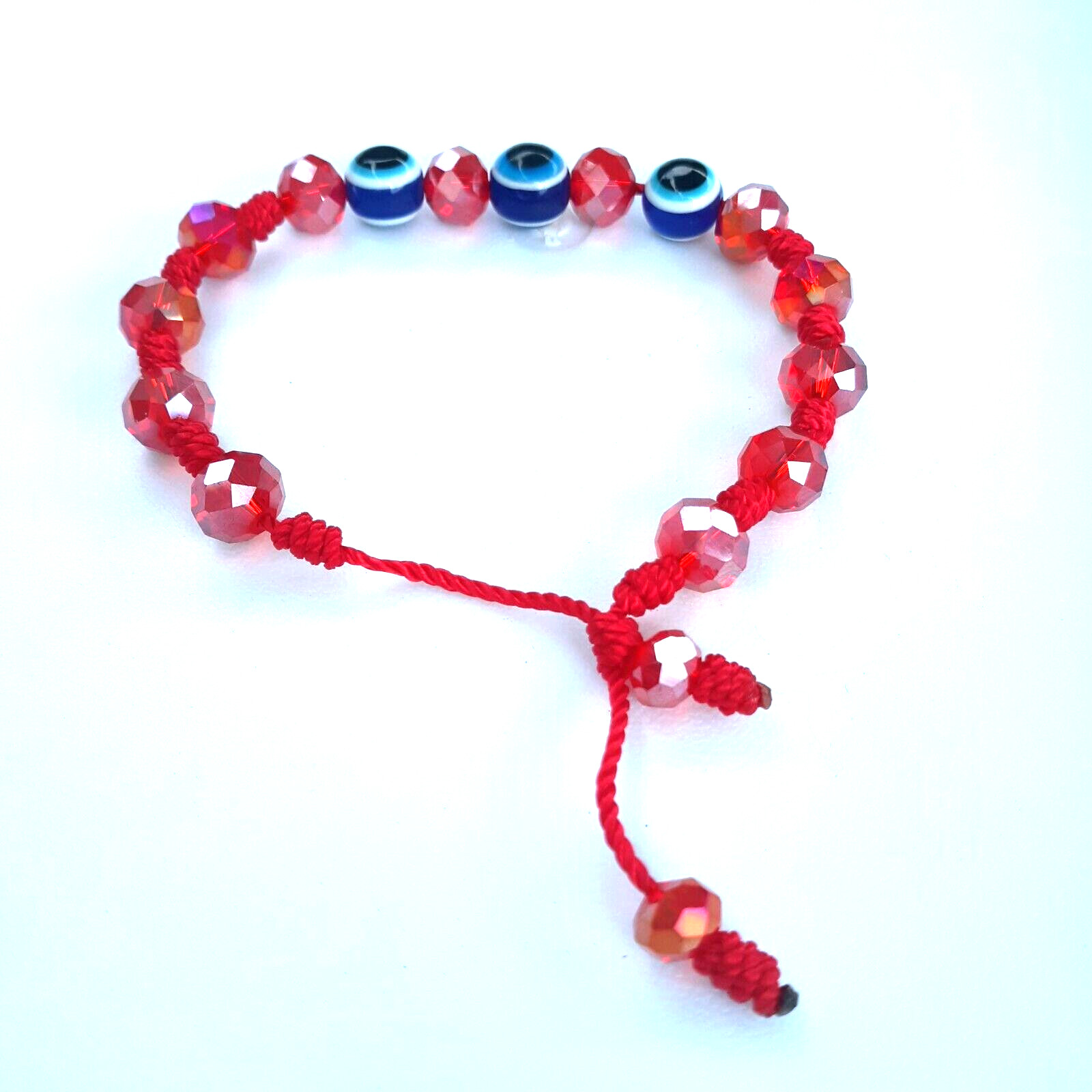 Protection Bracelets 3 Blue Evil Eye with clear red crystal and red string
