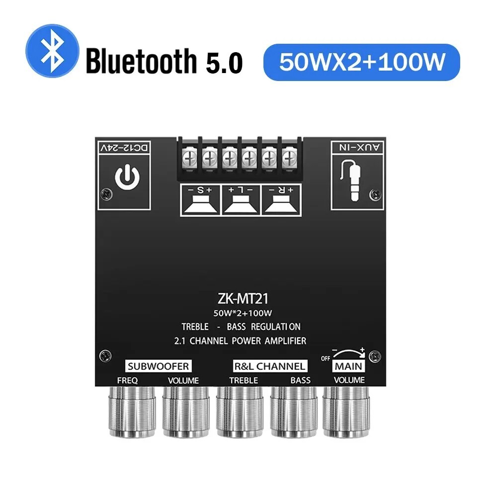 ZK-MT21 2.1CH Bluetooth 5.0 Amplifier – 50W×2 + 100W Subwoofer Bass AMP