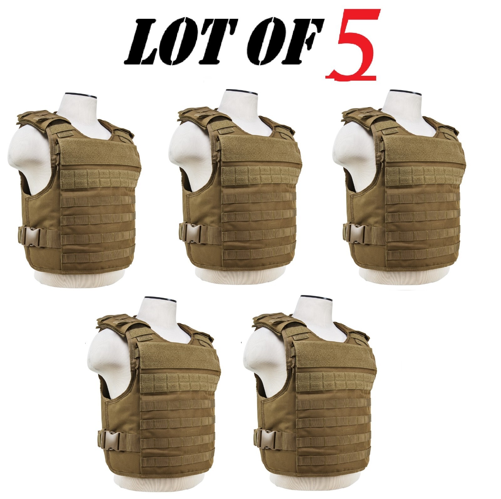 Lot of 5 VISM Ballistic Plate Carrier Vest w/External Pockets 2XL-4XL Adjustable