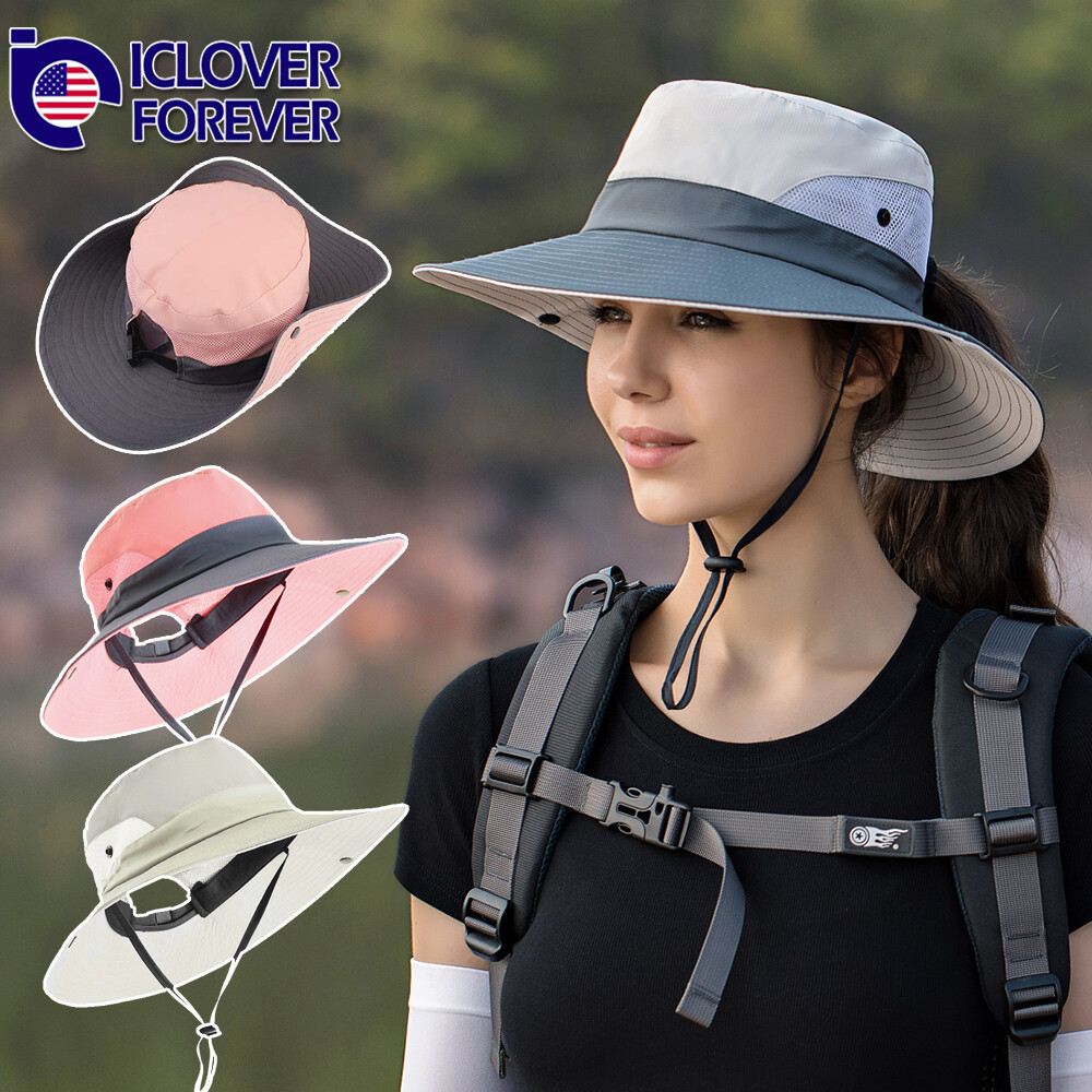 Women Sun Hat Summer Bucket Wide Brim Ponytail Boonie UV Protection Beach Cap