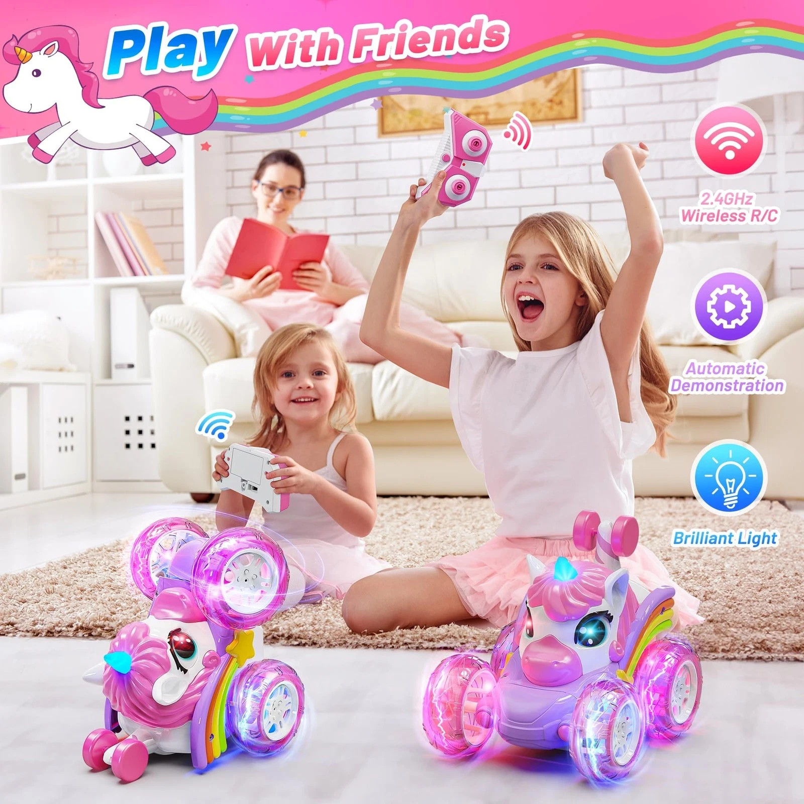 Carsky Unicorn Remote Control Car for Girls,Rechargeable 360°Stunt RC Cars Ro...