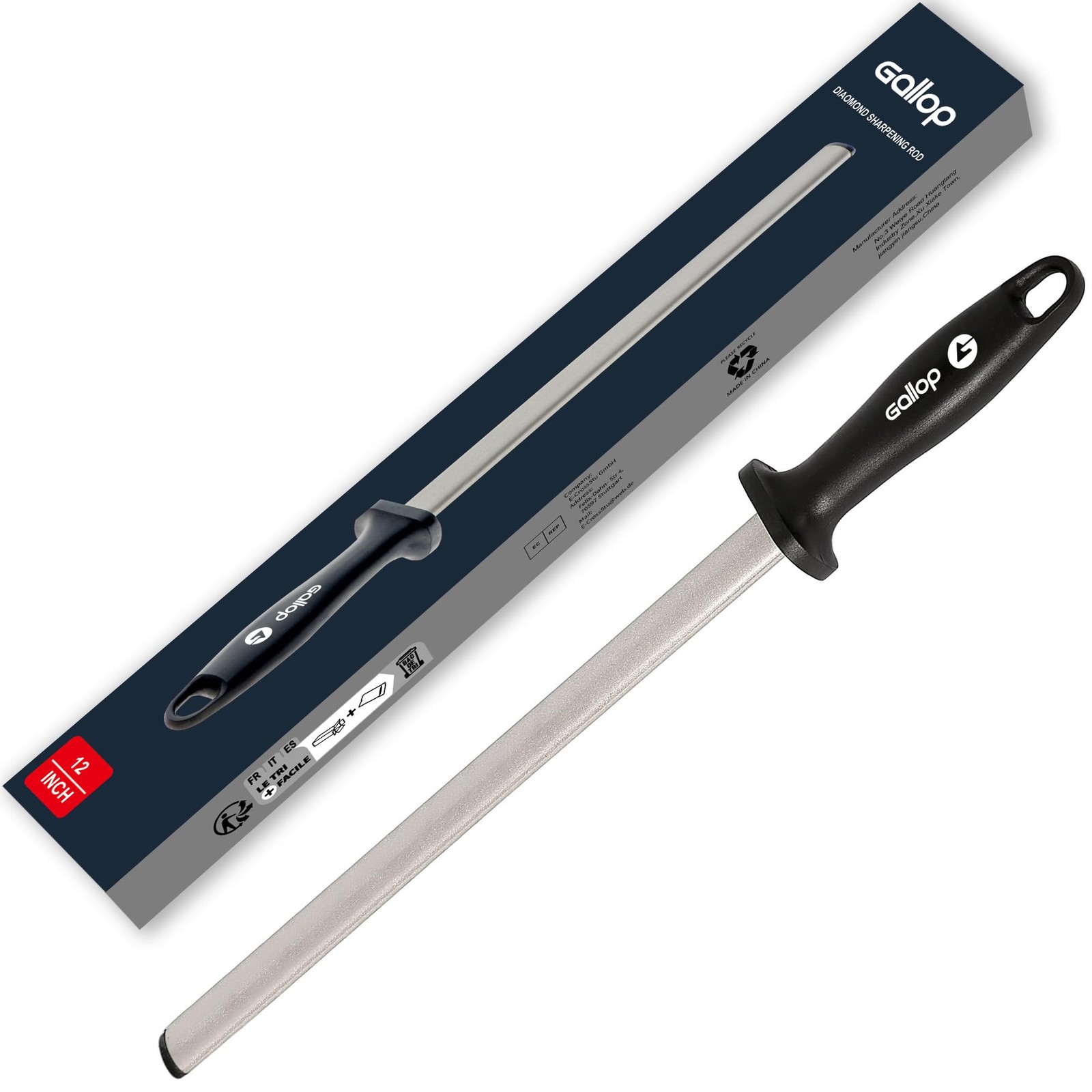 Diamond Honing Steel 12 In Knife Sharpener Rod,For Sharpening Kitchen Knife, ...