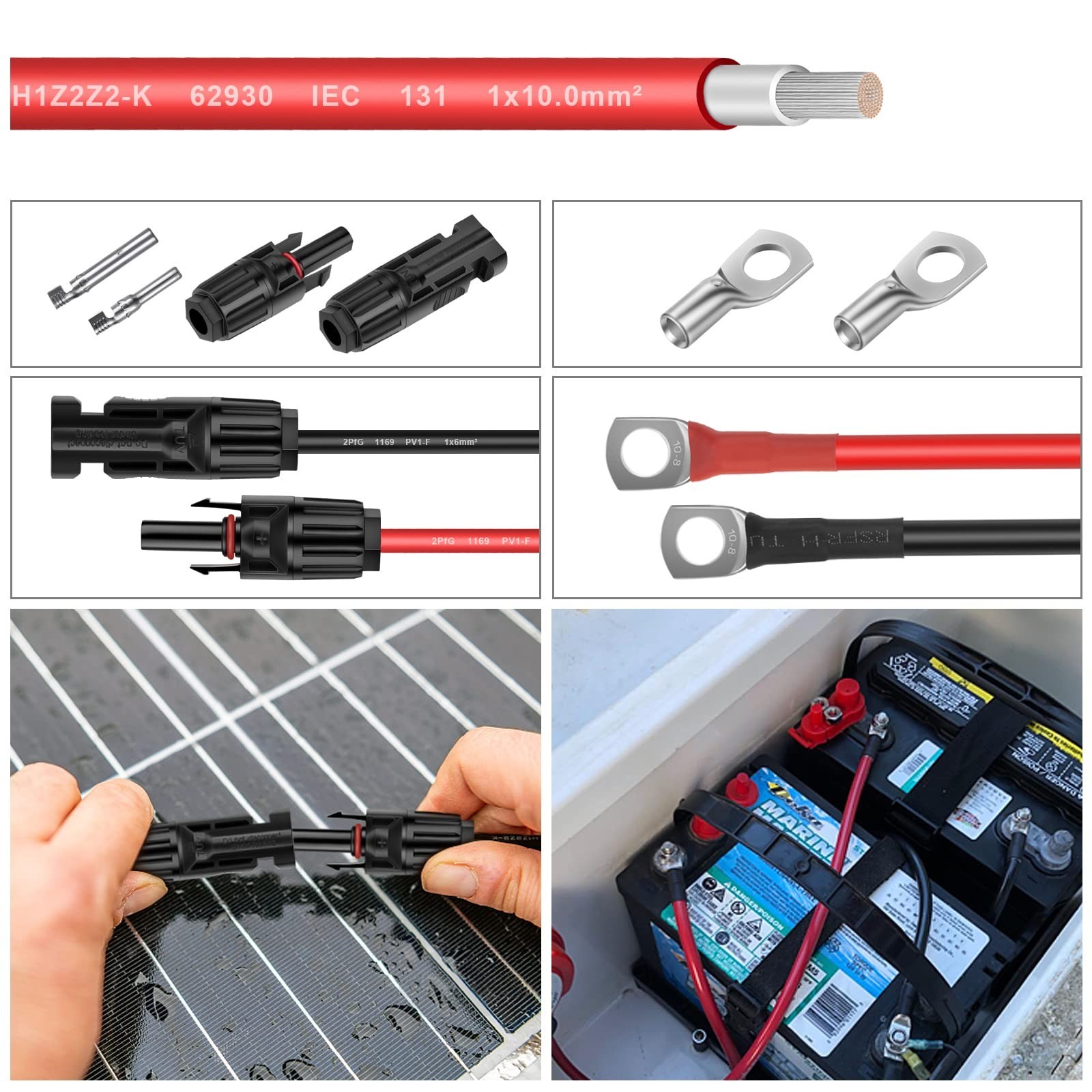 8AWG (10mm²) Tinned Copper PV Extension Cable - Solar Panel Connection Wire