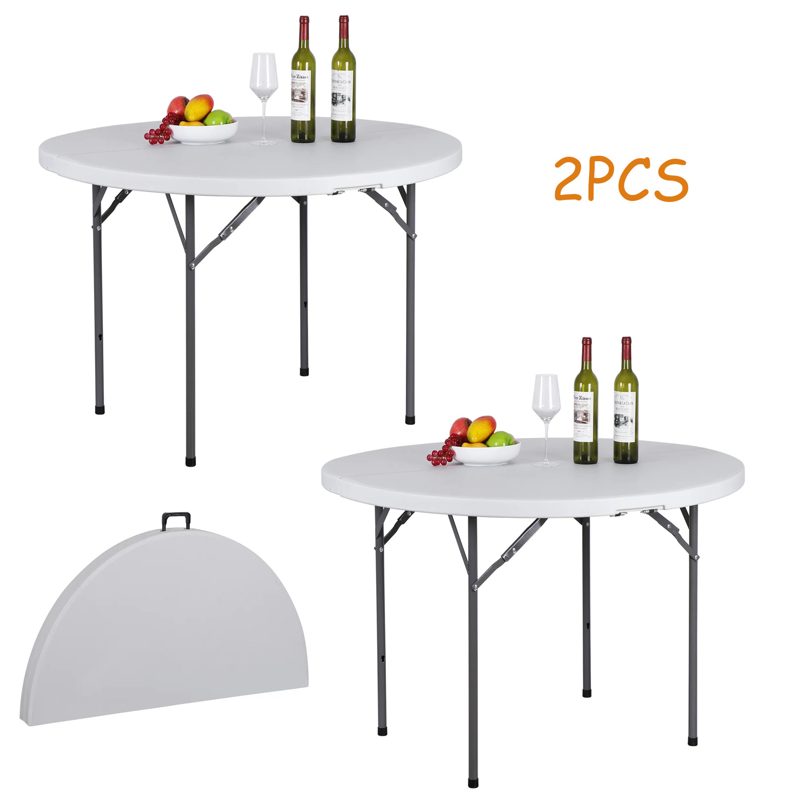2pcs 4ft Camping and Utility Height Adjustable Craft Folding Carry Table White