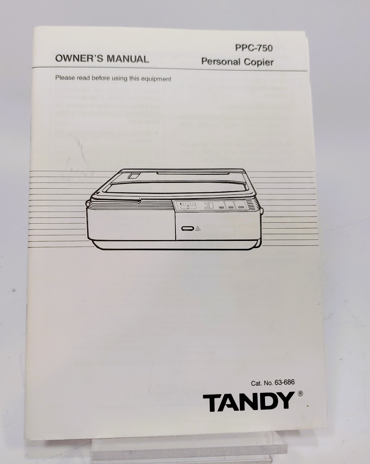Tandy PPC-750 Pesonal Copier Owner's Manual
