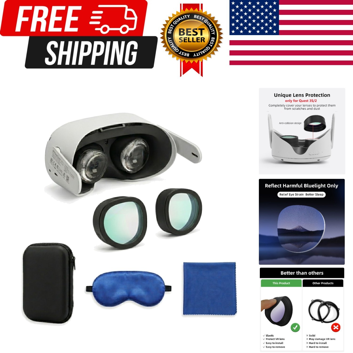 1 Pack VR Lens Protector, Blue Light Glasses, for Quest 3S/ Quest 2 Accessory...