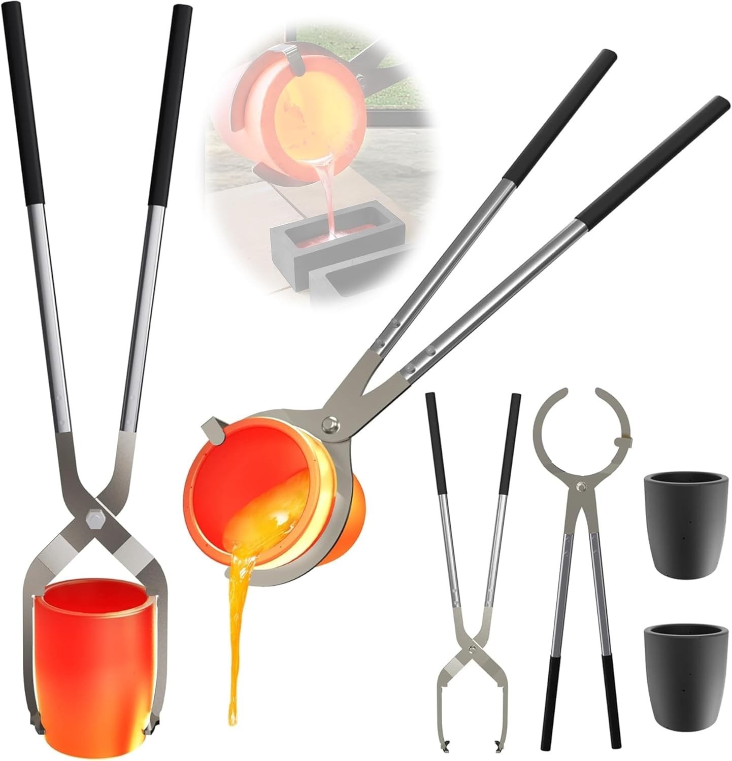 6 (13.2lbs-6kg) Crucible Tongs Set with Lifting Tongs, Pouring Tongs and 2 Graph