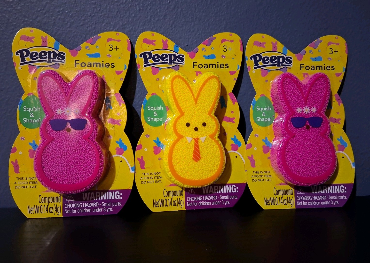 3 PEEPS “Foamies” Squish & Shape Sensory Foam PINK & Yellow BUNNY Ages 3+ NEW