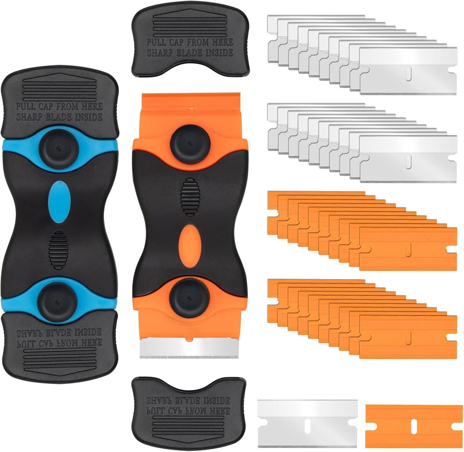 Razor Scraper Tool 2 Pack, Razor Blade Scraper Tool with 20pcs Plastic Blades an