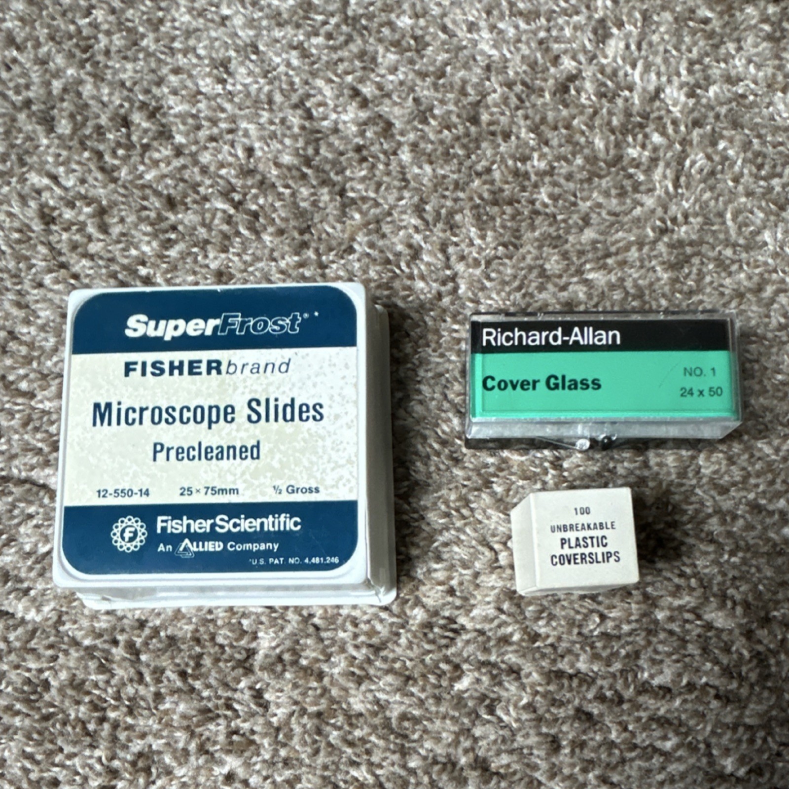 Fisherbrand Super Frost Slides, Richard-Allan No. 1 Cover Glass, Plastic Covers…