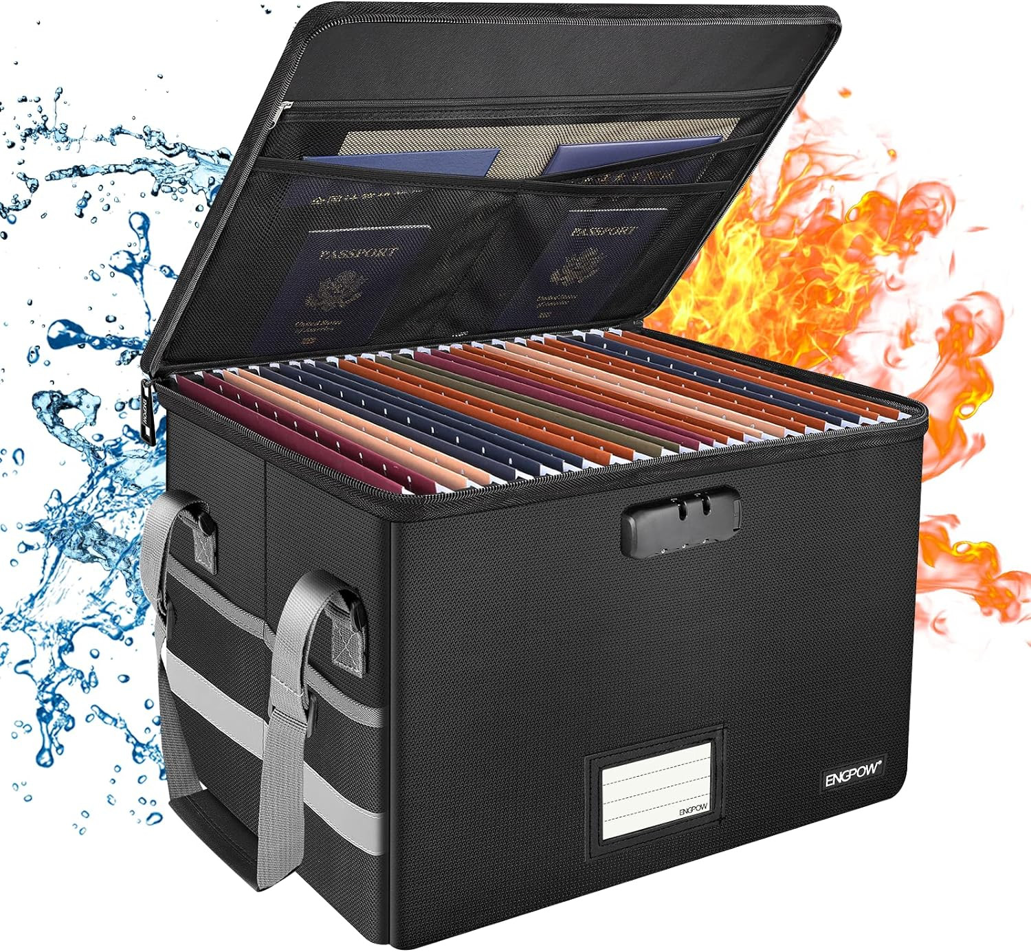 File Box with Lock,Fireproof Document Box with Zipper＆Pockets,Collapsible File O