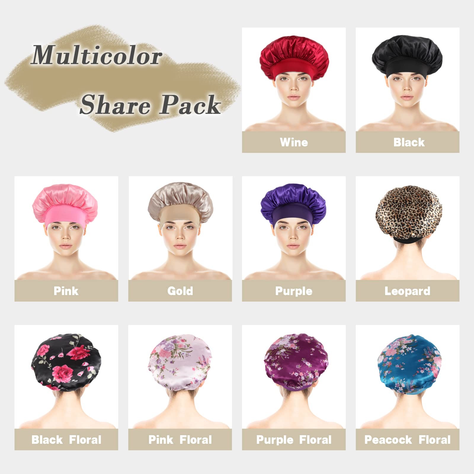 Satin Bonnet Elastic Wide Band Silk Hair Bonnet For Sleeping Men 10 PCS