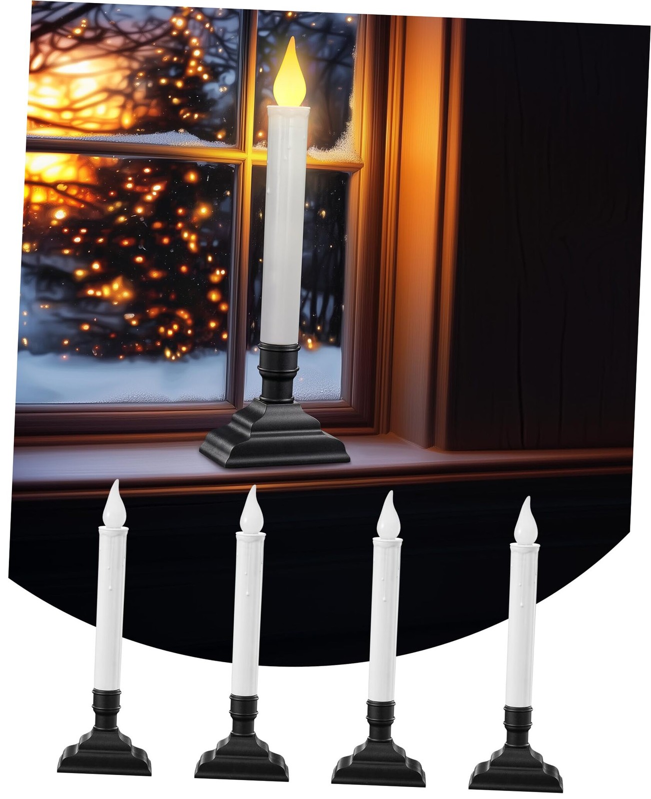 4 Pack Battery Operated Window Candles, Dusk-to-Dawn Window Black 7'' Candle