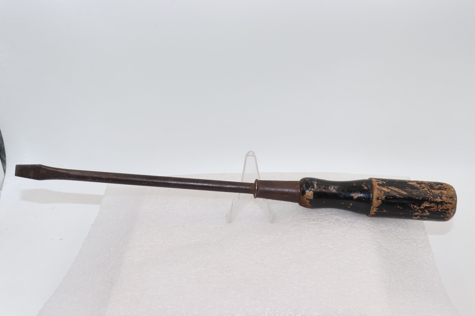 Vintage Black Wood Handle, 3/8" Flathead Screwdriver, Unbranded, 14 3/8" Long,