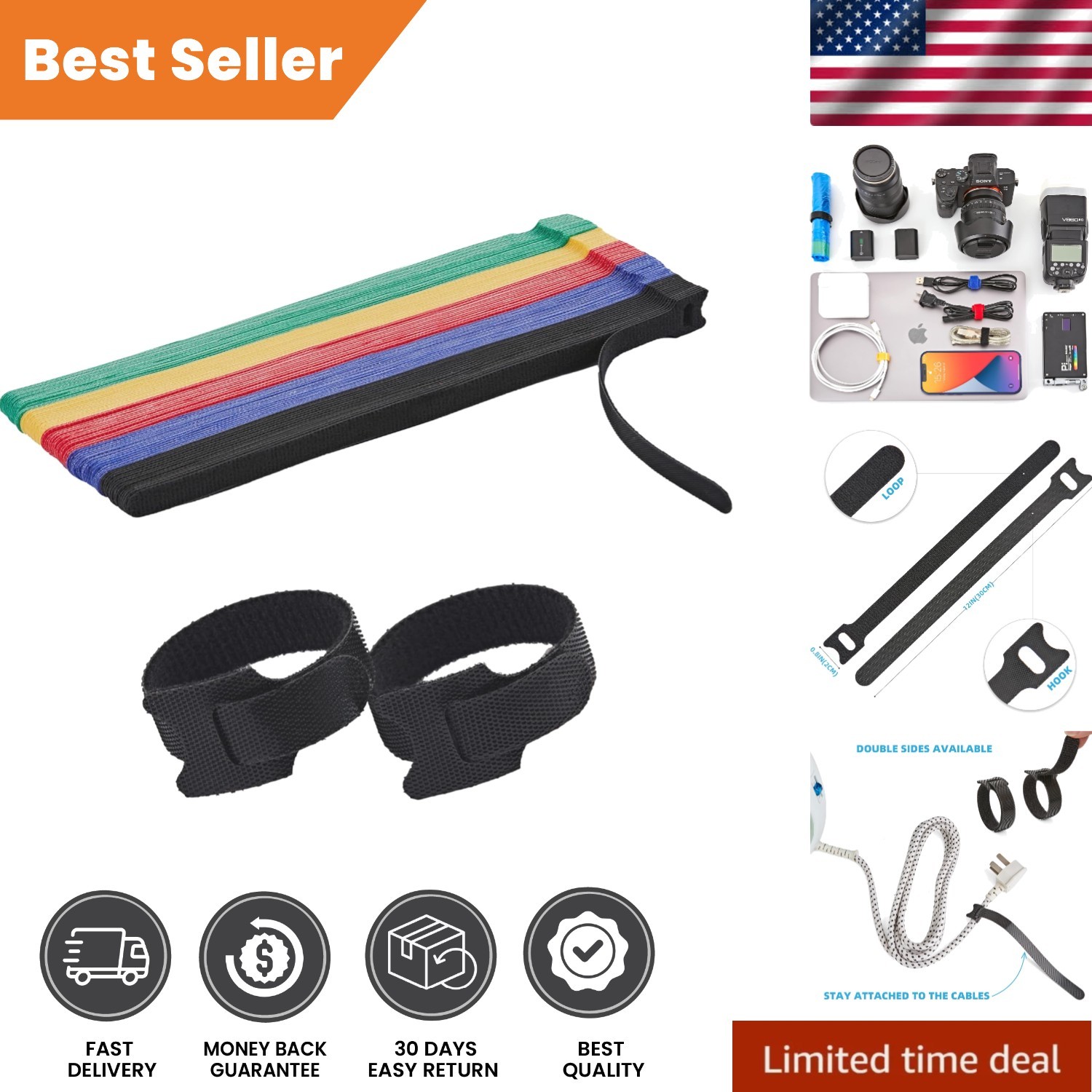 Versatile 50 PCS 12-Inch Reusable Cable Ties - Perfect for Home & Data Centers