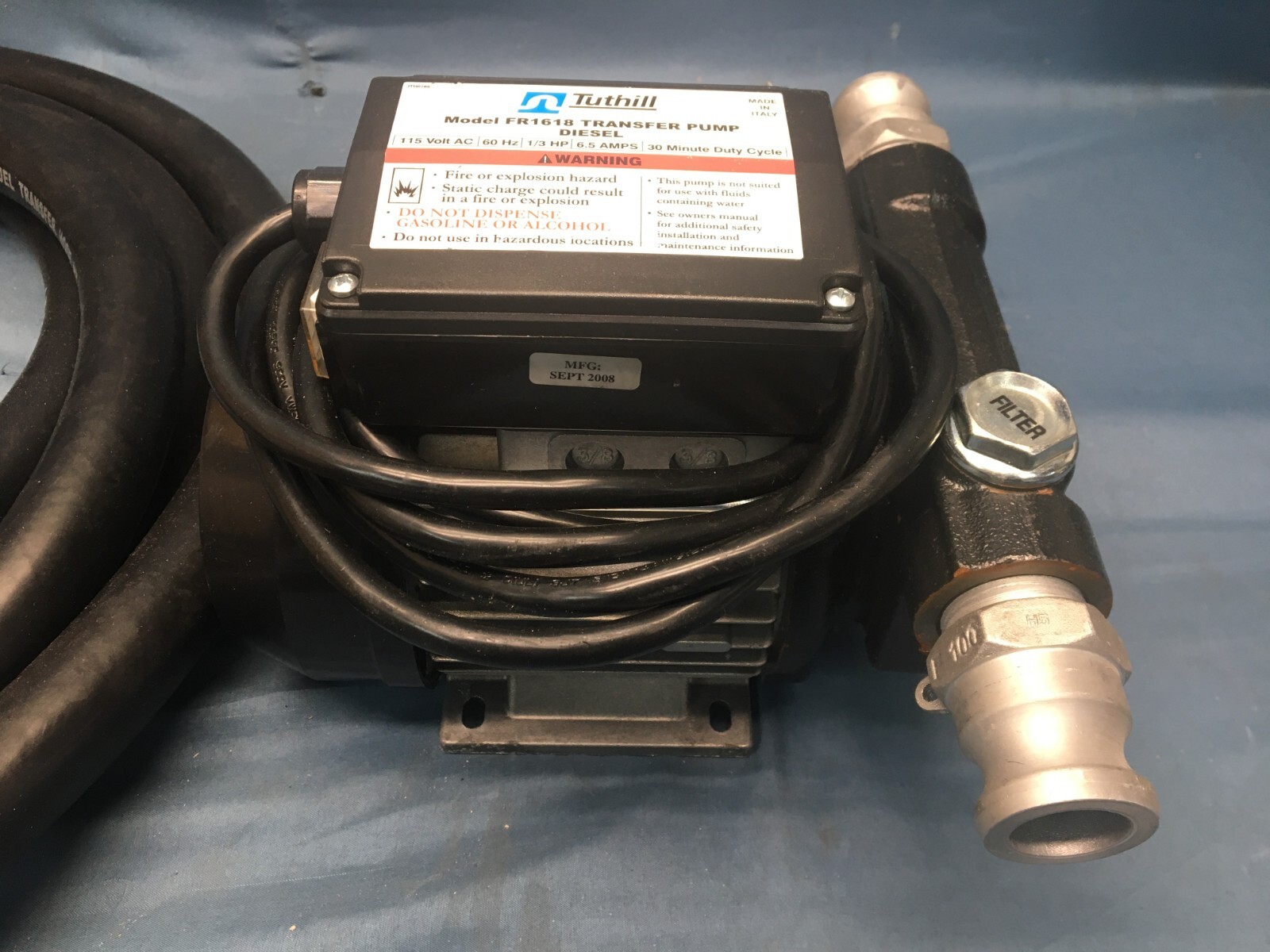 Tuhill FR1618 Diesel Transfer Pump With Hose 18GPM 115VAC