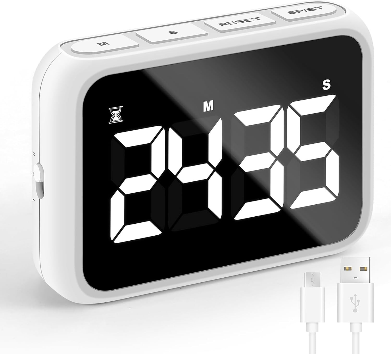 USB Rechargeable Loud Digital Kitchen Timer with Large LCD Display & Adjustab...