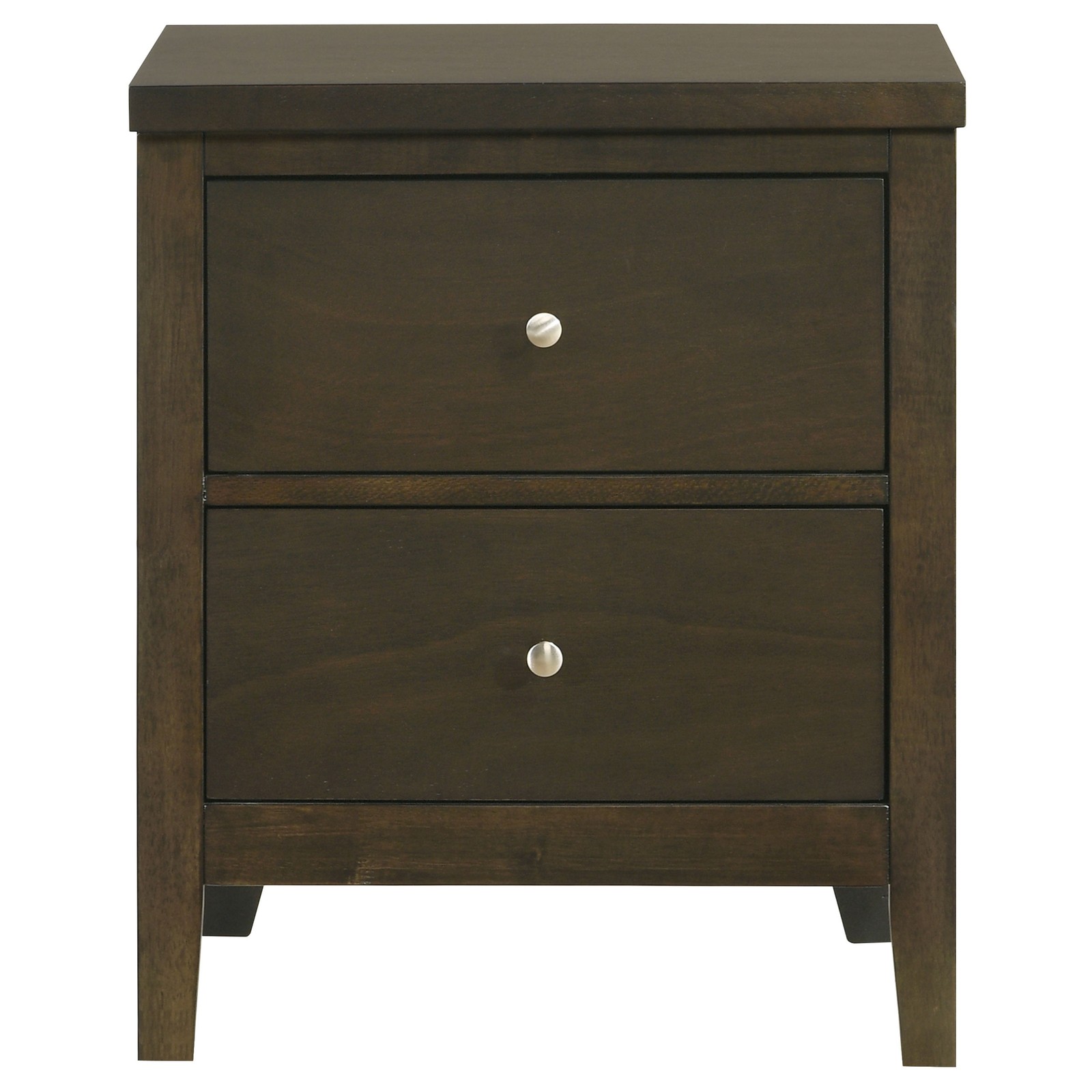 Clement Dark Cocoa 2 Drawer Nightstand, Wooden Bedside Table with Metal Handles