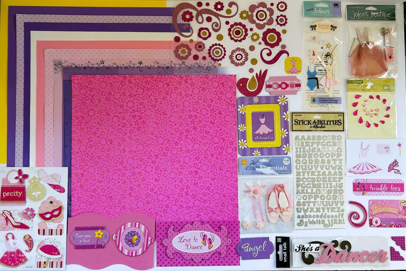 LOT OF 450 PC BALLET BALLERINA PRINCESS DANCE SCRAPBOOK PAPERS GLITTER STICKERS
