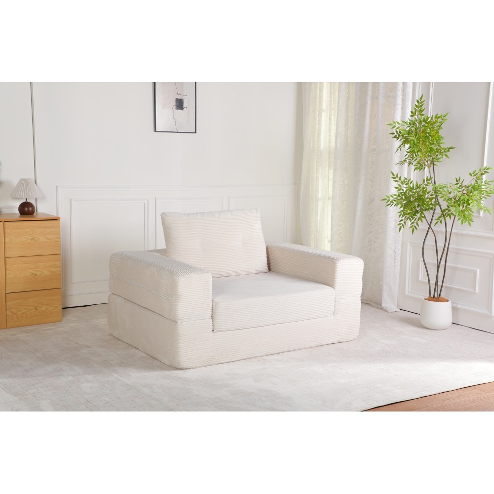 Compression Sofa Bed w/Pillow for Adult & Pets, Corduroy Fabric, Beige