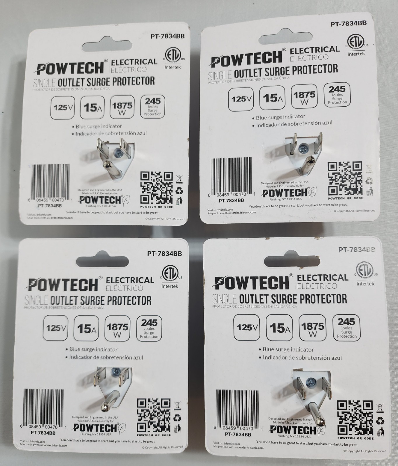 4-Pack Powtech Surge Protector Outlet Wall Plug Single Outlet Voltage Protection
