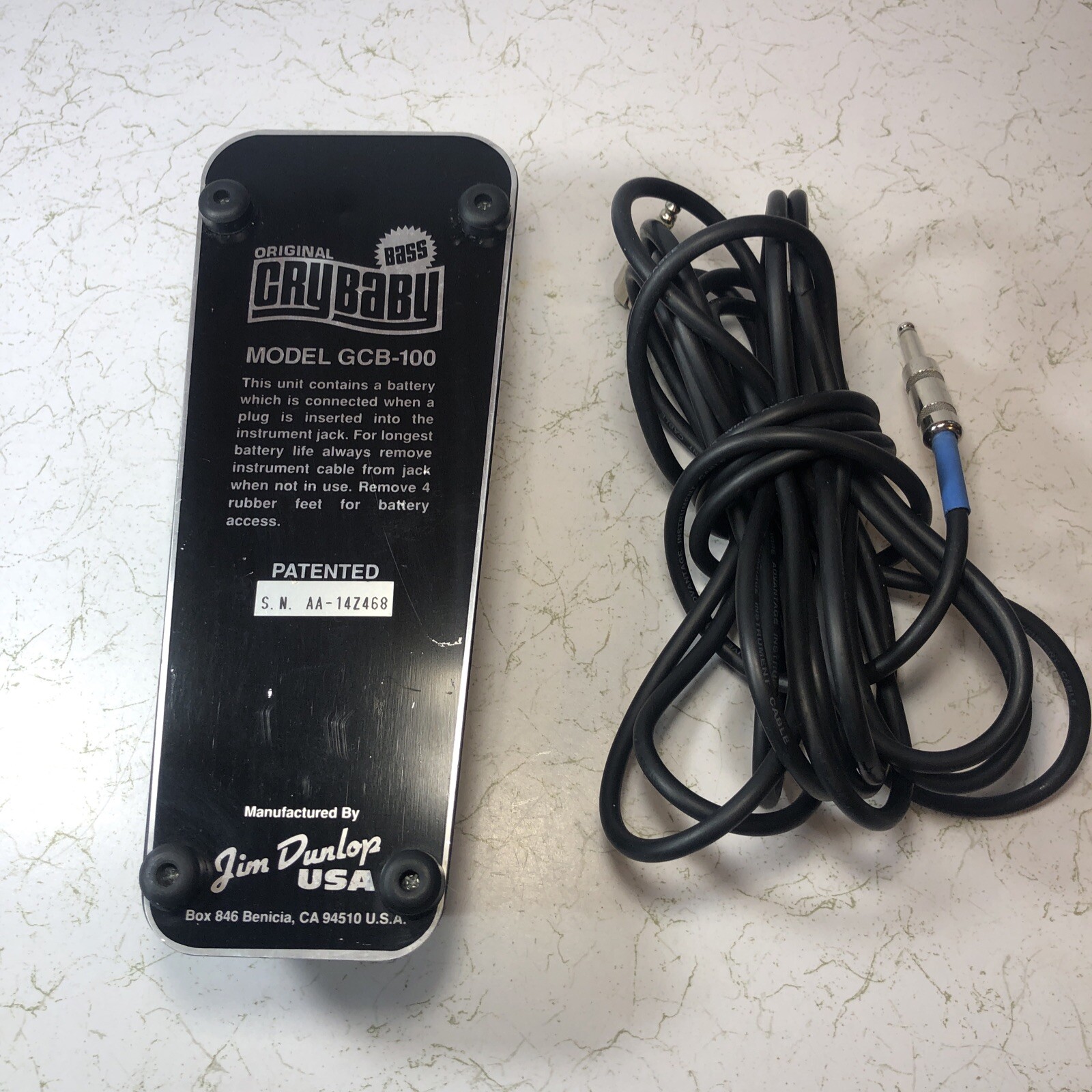 VTG ORIGINAL BASS CRY BABY Pedal Model GCB-100 by JIM DUNLOP, USA w/ Cable