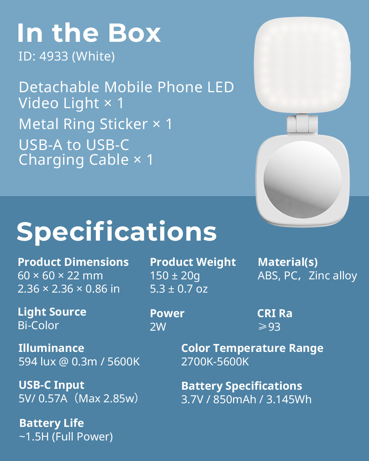 SmallRig Magnetic Selfie Light for iPhone, Phone Light with a Mirror for MagSafe