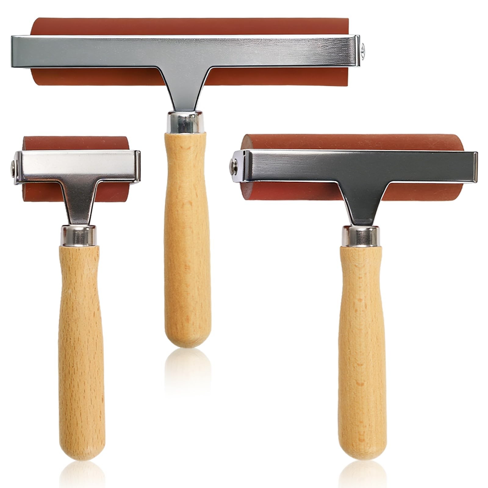 3 Sizes Brayer Roller, 6,4,2 Inch Soft Printmaking Brayer Tool with Wood Hand...