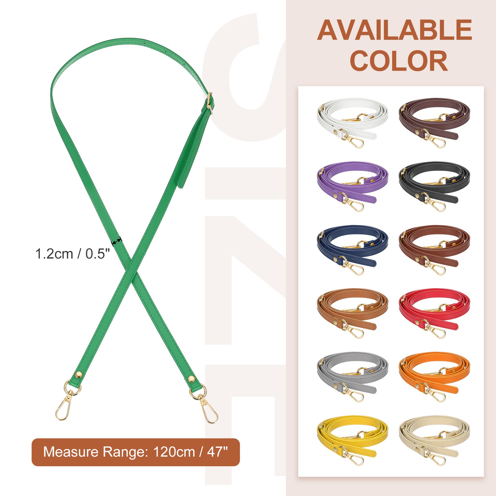 47" Adjustable PU Leather Purse Strap with Gold Hardware Green