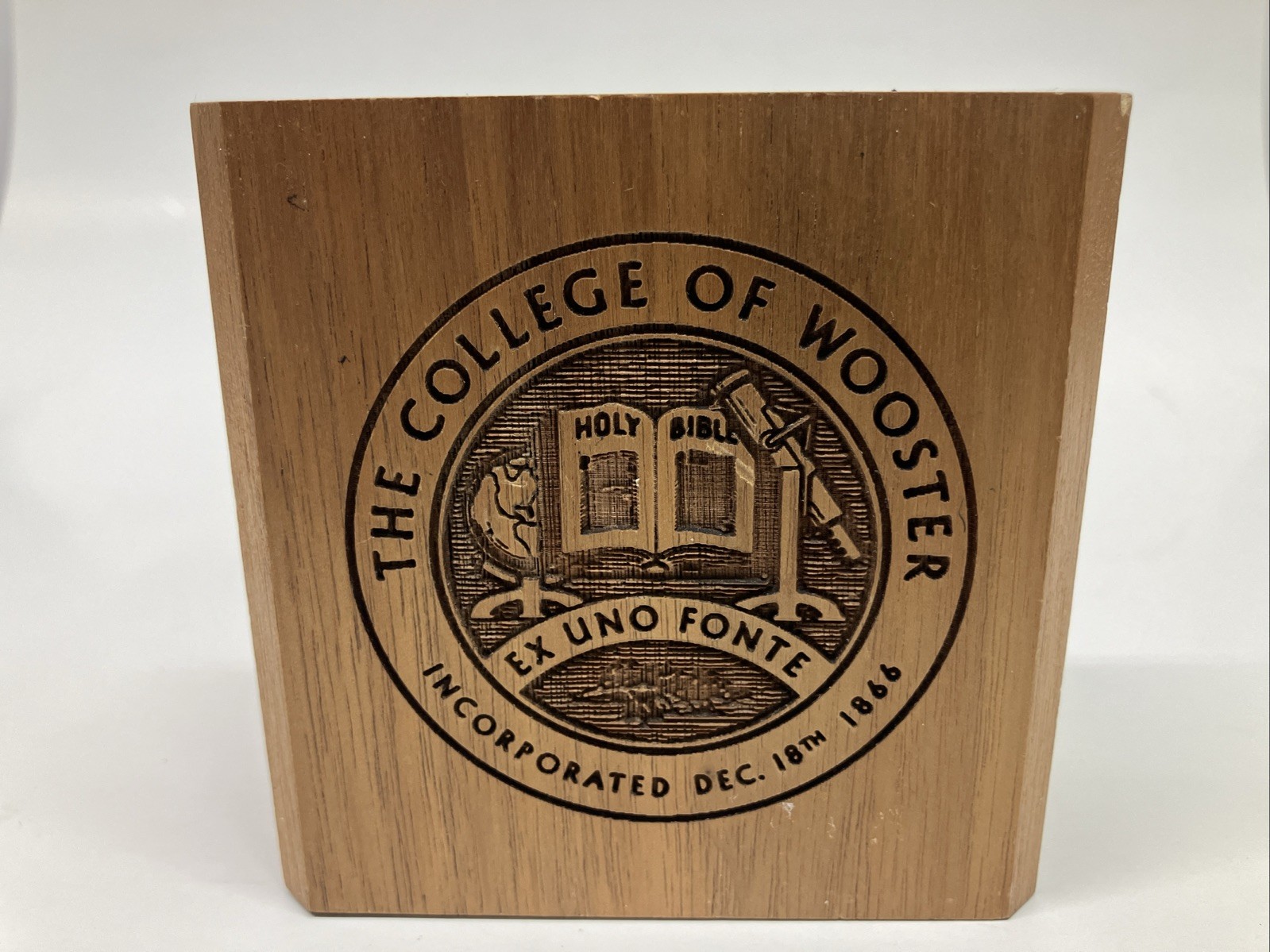 College Of Wooster Hardwood Desk Organizer COW Pencil Holder Pen