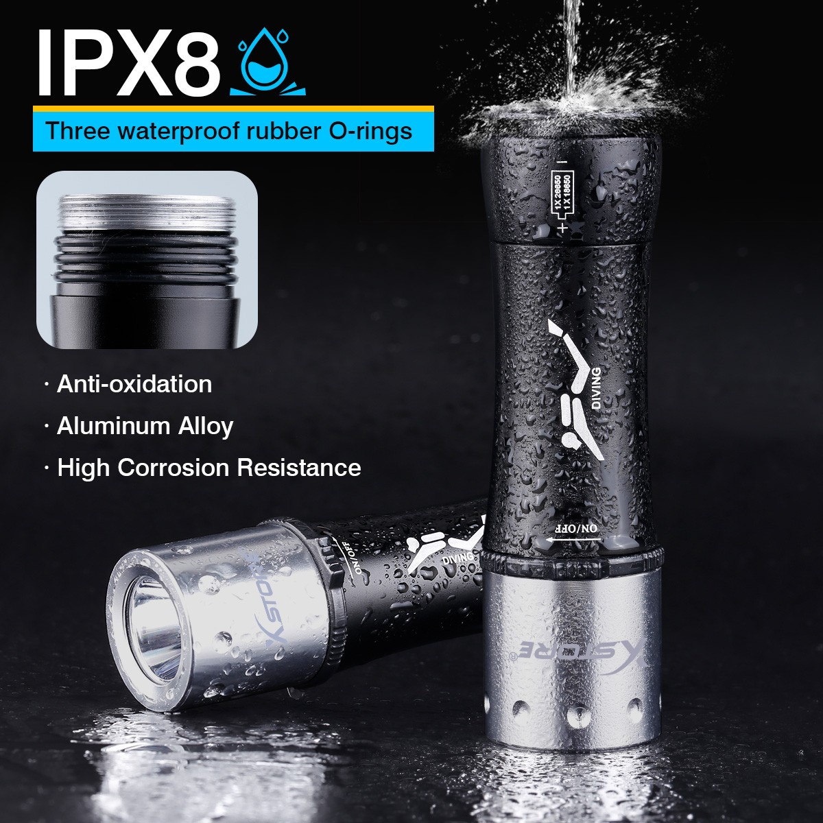 Underwater Flashlight Professional Diving Light LED Waterproof Dive Scuba Lamp