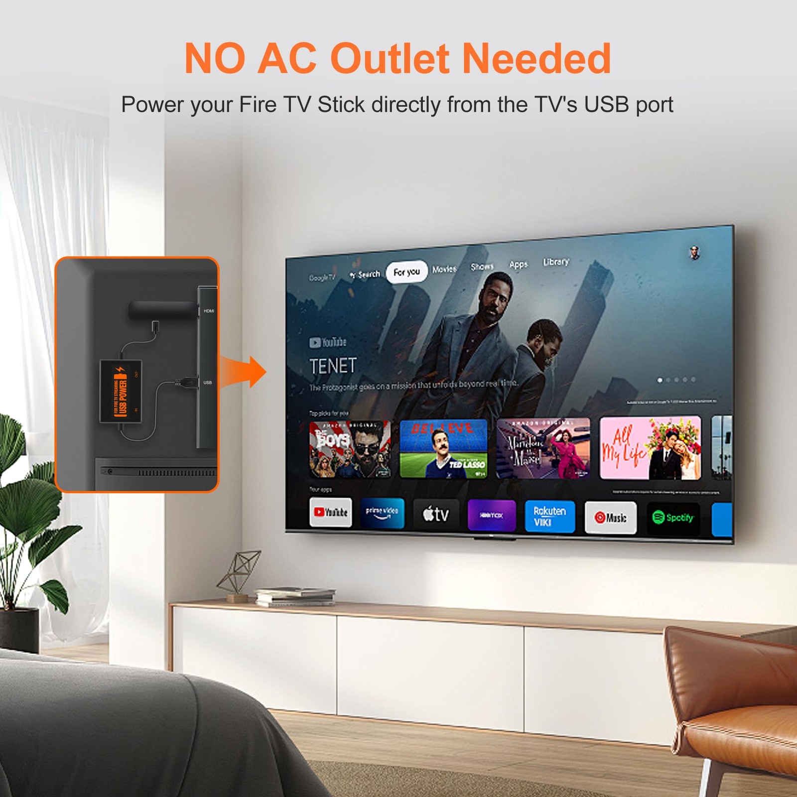 Fire Stick Power Adapter, USB Power Cable for Fire TV Stick, Powers Streaming...