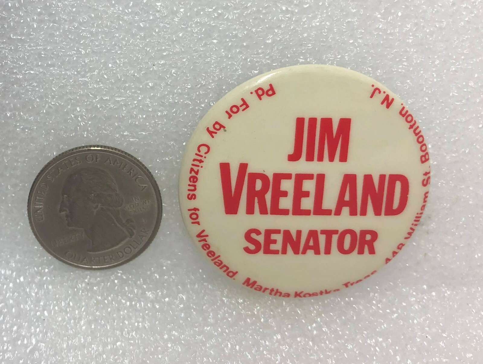 Jim Vreeland Senator Button Pin