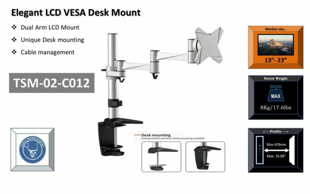 13" - 23" Desktop Computer Mount Tilt & Swivel Full Motion 33" Pull Out Reach
