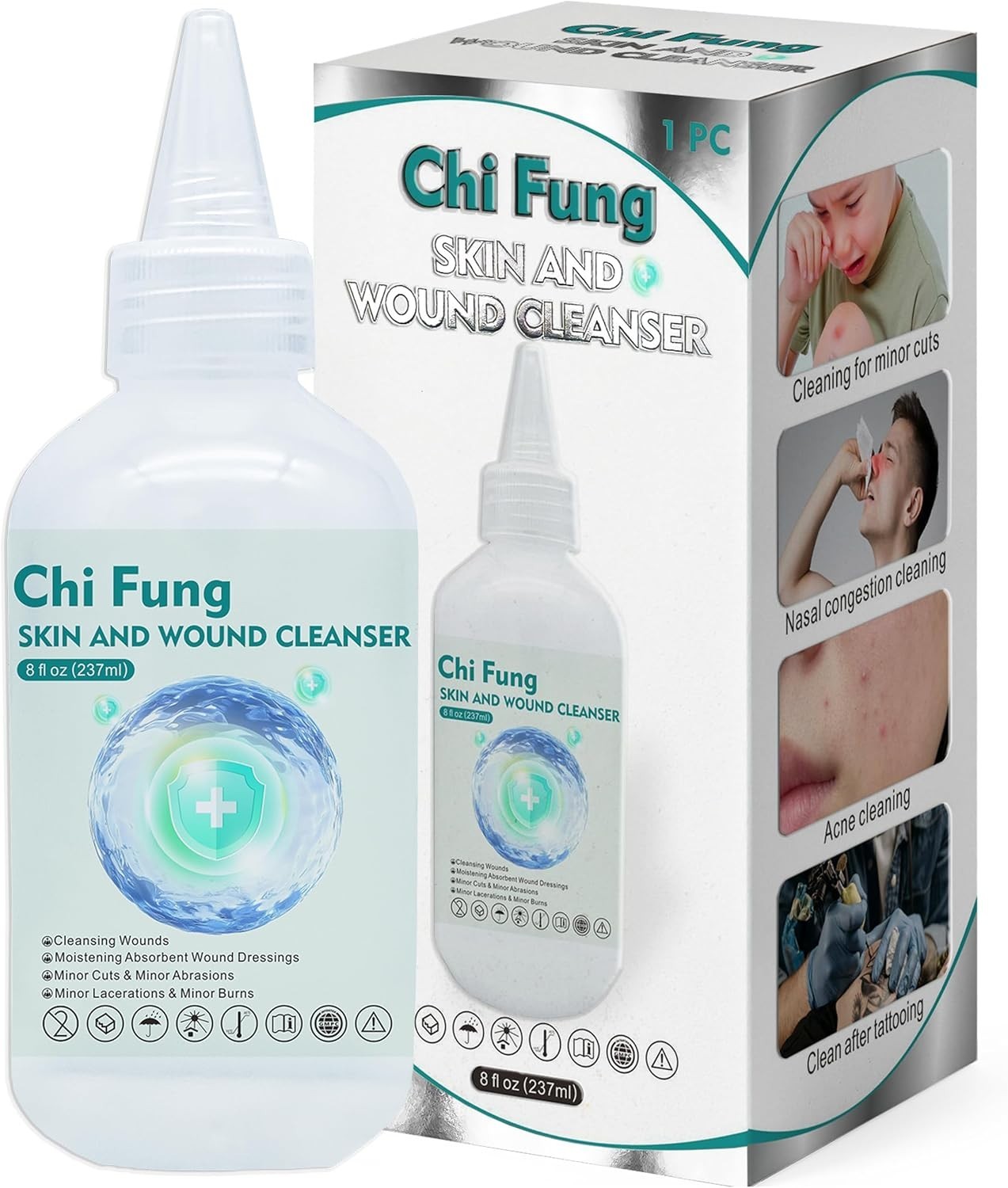 Chi Fung Skin And Wound Cleanser 0.9% Sodium Chloride Saline Solution 8 fl oz