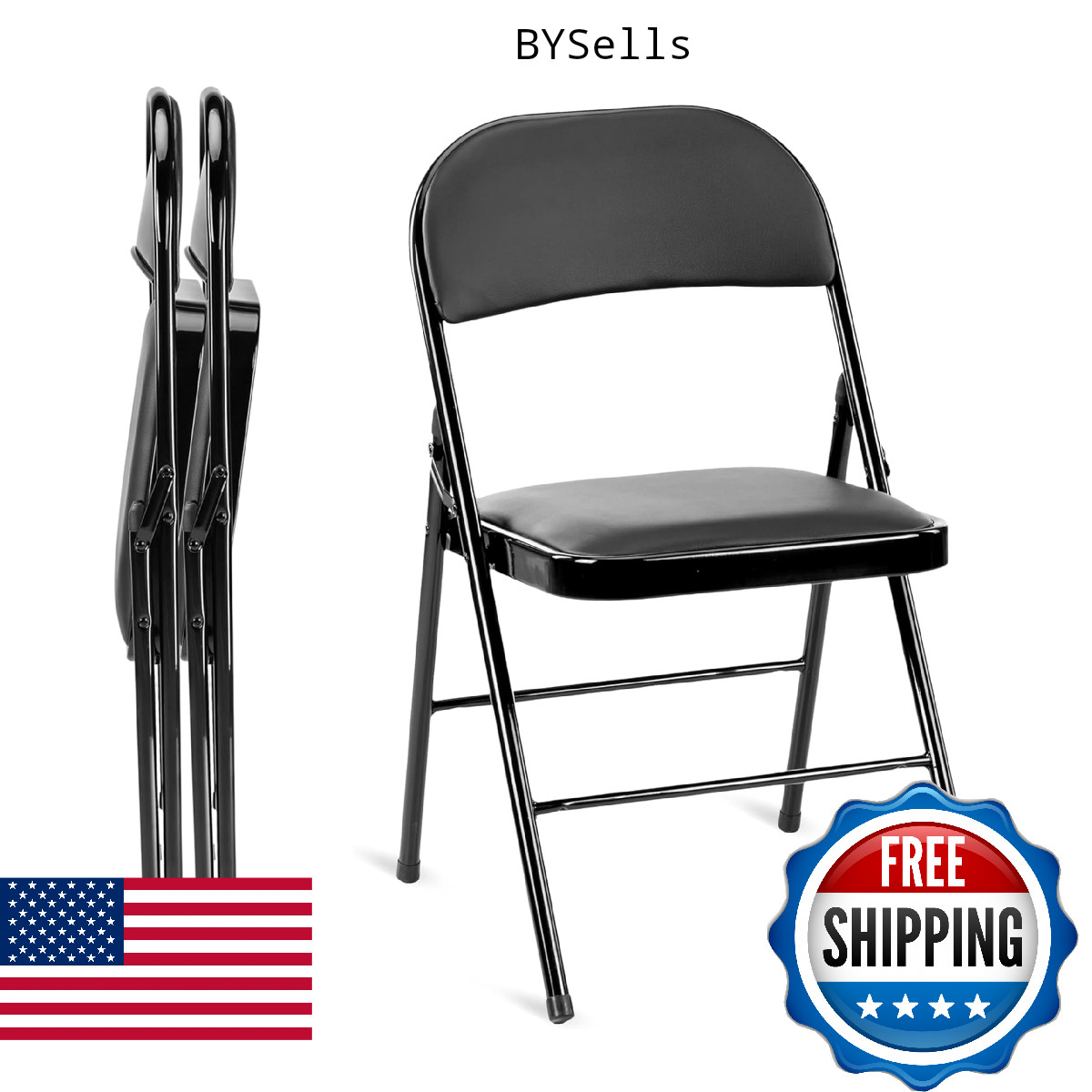 Simple Deluxe 2 Pack Folding Chairs with Leather Padded Cushion Seats & Durable