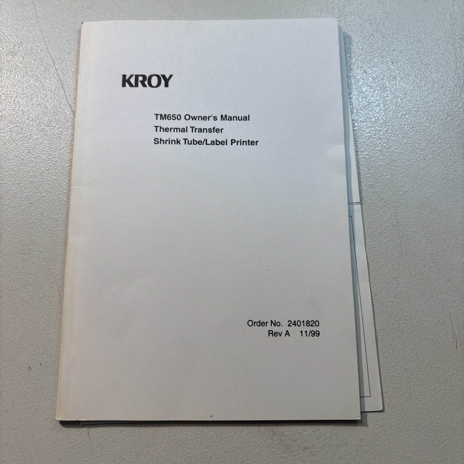 Vintage KROY TM650 Thermal Transfer /Printer owner's manual NICE!