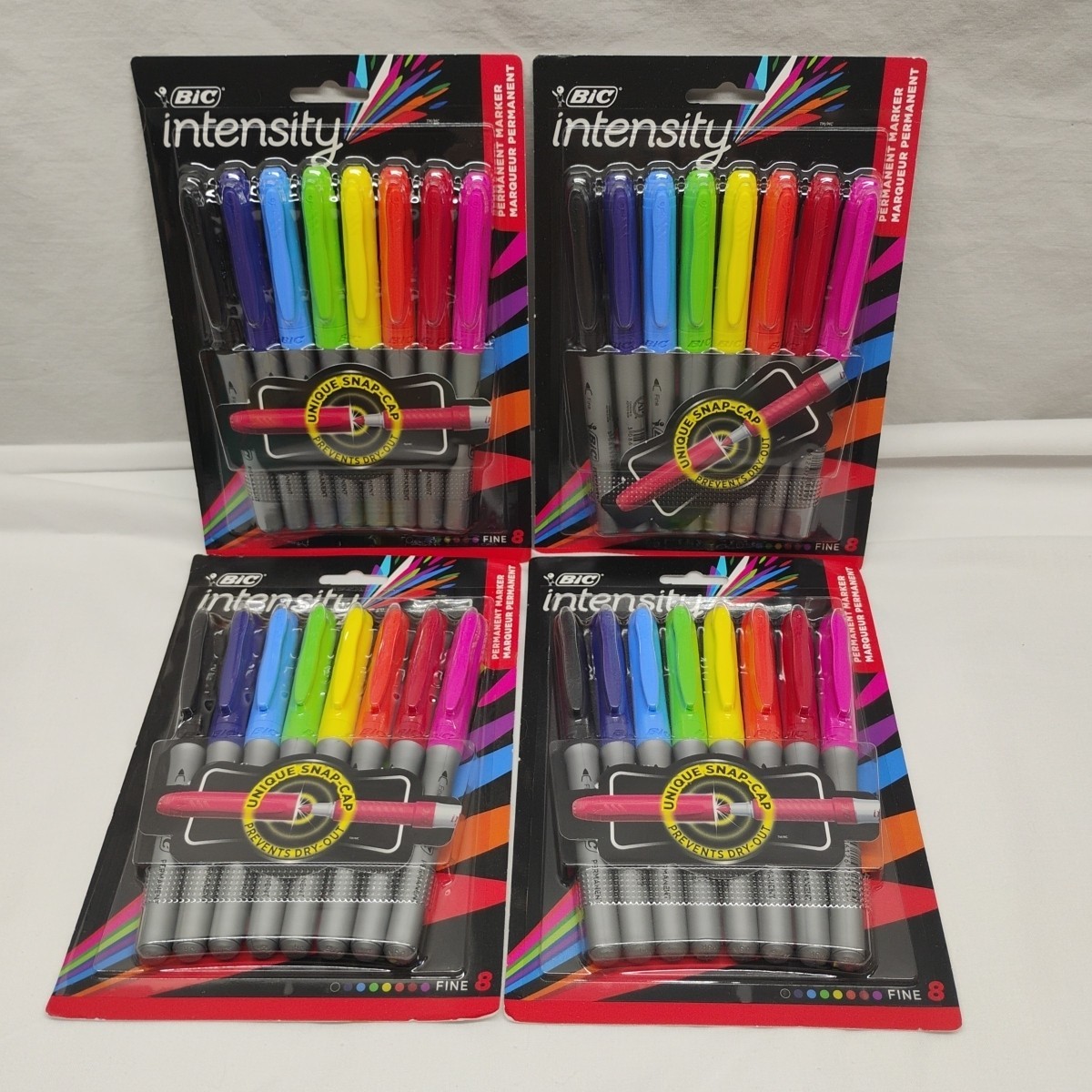 4x BIC Intensity Permanent Markers Fine Tip Assorted 8 Pack Unique Snap Cap BULK