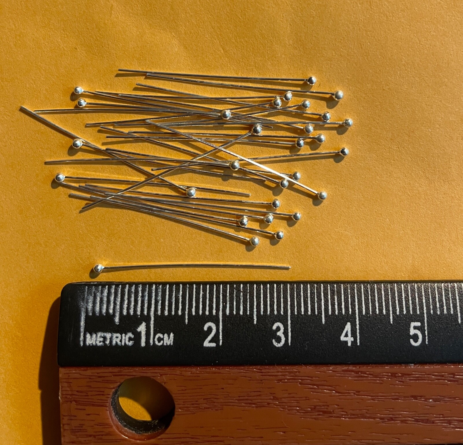 Sterling silver ball head Pins, 24 pieces, 26ga, 30mm