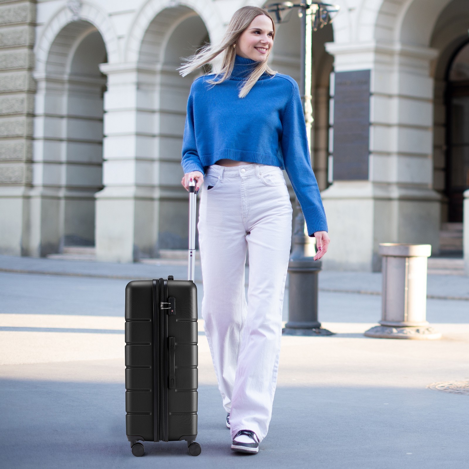 20 Inch Hardside Luggage, Expandable Rolling Luggage with TSA Lock Black/White