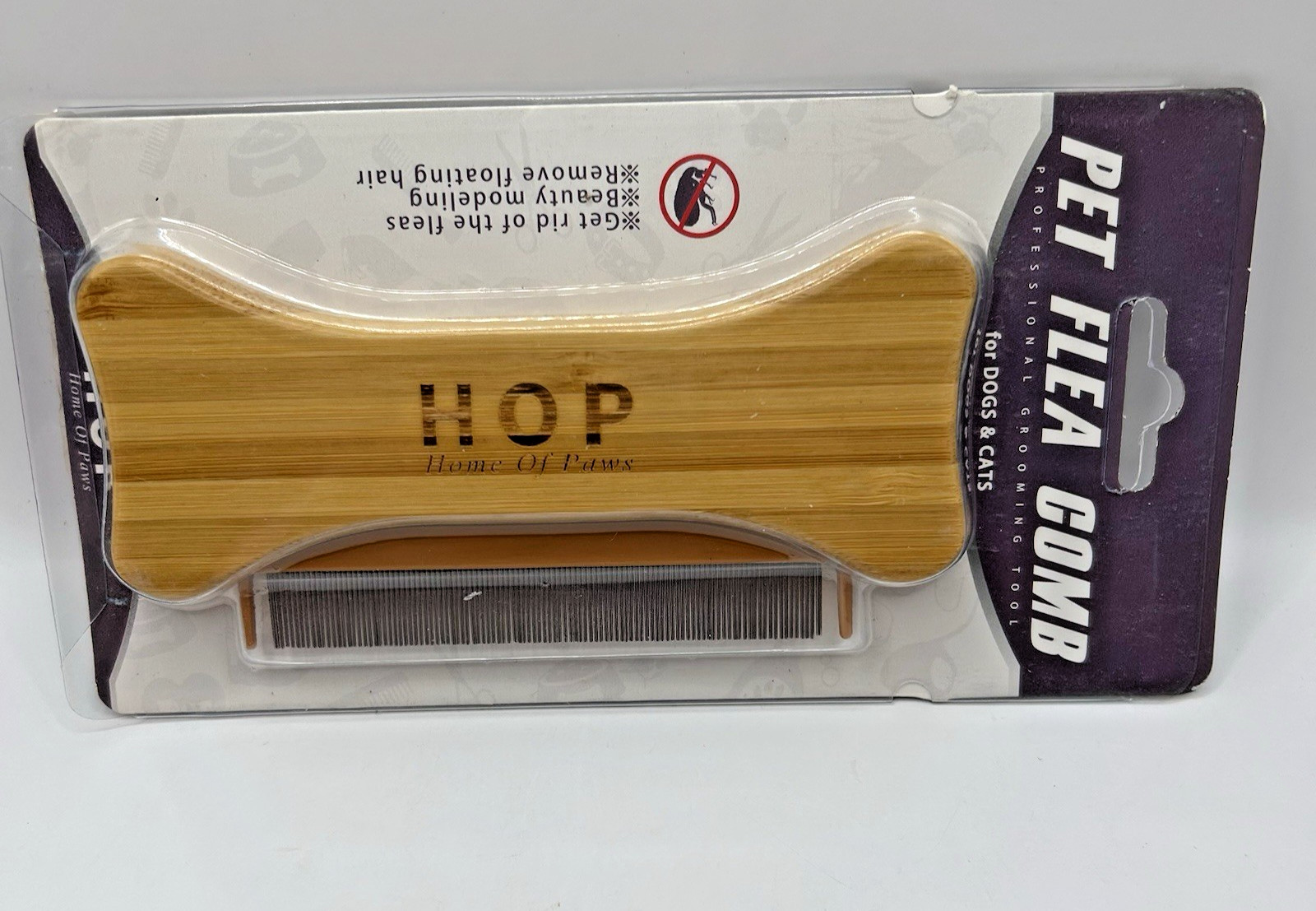 Pet Flea Comb Professional Grooming Tool Dogs & Cats Bamboo Handle *NWT*